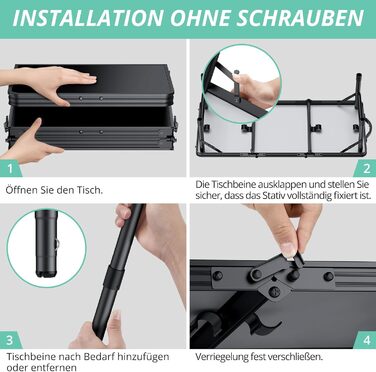 Складаний кемпінговий стіл VINTEAM 87x40 см 3 складні, регульована висота в 3 напрямках, алюмінієвий складаний стіл, балконний стіл, бічний столик, садовий стіл, легкий та портативний, ідеально підходить для кемпінгу, барбекю, пікніка та саду, МДФ