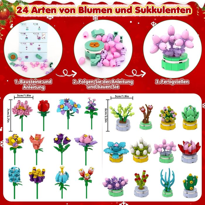 Адвент-календар peiranup 2025 Конструктор Квіти та Сукуленти, для творчості