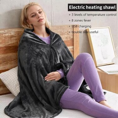 Підігріта ковдра, підігріта шаль, електрична підігріта накидка, підігріта ковдра з USB, 3 регульовані температури, підігріта ковдра для кемпінгу з USB, електрична підігріта ковдра, можна прати в пральній машині, для дому та офісу