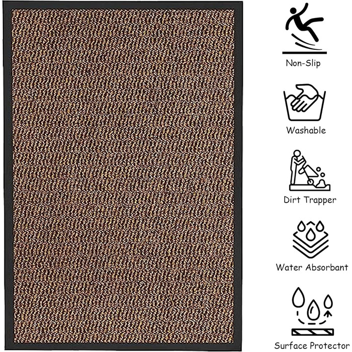 Килимок для дверей KAV, що миється, брудоуловлювач міцні нековзні килимки для використання всередині та зовні приміщень великі килимки для вхідних та задніх дверей, дому, офісу ідеально поглинають пил (коричневий/чорний)