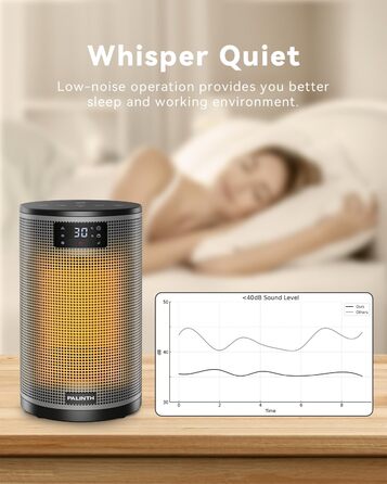 Енергозберігаючий електричний обігрівач, керамічний нагрівальний елемент PTC потужністю 1500 Вт, 4 режими, портативний обігрівач з термостатом, захист від перегріву та перекидання, 8-годинний таймер, для використання в приміщенні, чорний