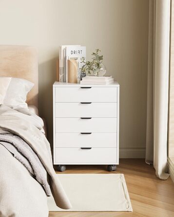 Шафа з шухлядами, контейнер на колесах, мобільна шафа для документів з 5 шухлядами, шафа під письмовим столом, офісний комод для домашнього офісу, білий 40 x 47,6 x 64,6 см