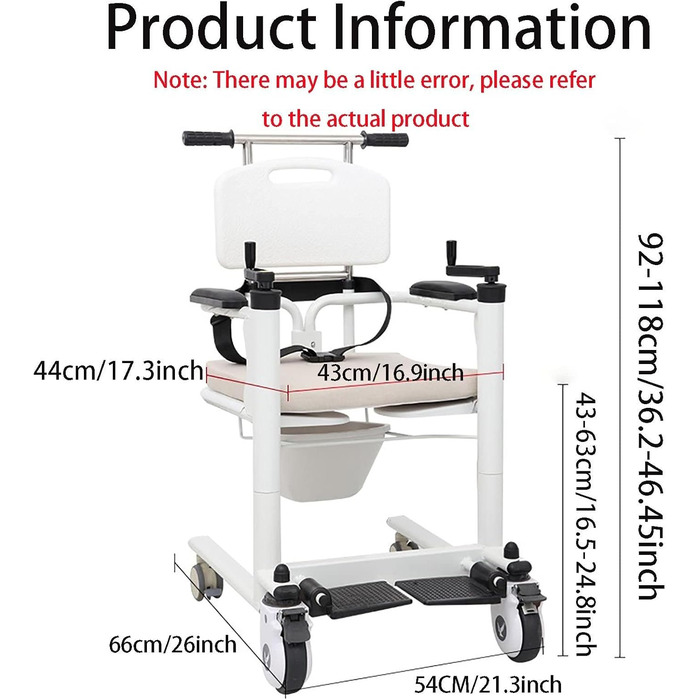 Крісло для транспортування пацієнта для дому, крісло для душу у ванній кімнаті з підйомом пацієнта, портативне транспортне інвалідне крісло зі спинкою та горщиком для людей похилого віку з обмеженими можливостями