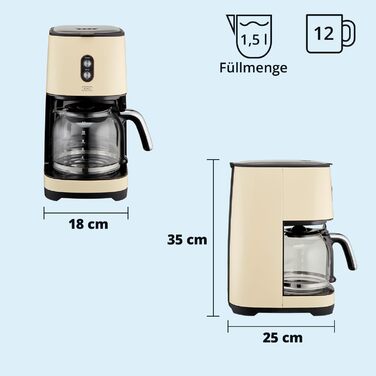 Набір для сніданку KHG Чайник, тостер і кавоварка кремовий бежевий ретро Vintage, місткість 1,7 літра, 2 скибочки тостів і 12 чашок кави, основа 360, регулювання рівня обсмажування, набір функцій Keep Warm з тостером і кавоваркою