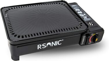 Портативний газовий гриль Rsonic на бутані з решіткою для гриля та пластиною для гриля, включаючи футляр для перенесення, кемпінговий гриль, картриджний гриль, портативний, чорний, безкоштовний освіжувач повітря Clearfee