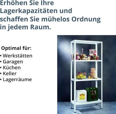 Стелаж SCHULTE з 4 полицями PowerMAX, вантажопідйомність 60 кг, 180x60x40 см (ВxШxГ), білий, полиця для зберігання, полиця для майстерні, полиця для підвалу, полиця для гаража, металева полиця, білий 180x60x40 см