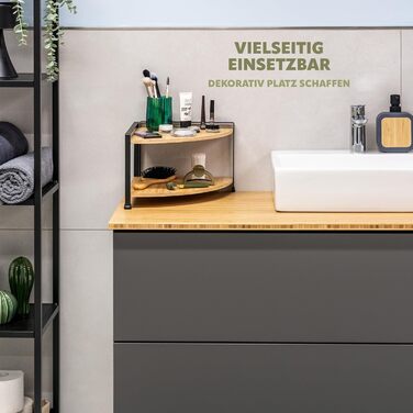 Кутова полиця для спецій eluno з бамбуковими полицями та захистом від подряпин, окремостояча кутова полиця для кухні, універсальний органайзер для більшого простору та порядку - комбінація матеріалів бамбук та метал (чорний)