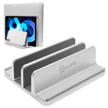 Вертикальна підставка для ноутбука з металу, подвійне регулювання, 4 слоти, для MacBook, HP, Chromebook до 17.5 дюймів (44.5 см) срібляста