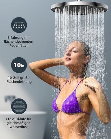 Самоочисна лійка для тропічного душу Hibbent, фіксована душова лійка для тропічного душу 10 дюймів, кругла лійка для тропічного душу з очисним пристроєм, хромована хромована 10-дюймова кругла