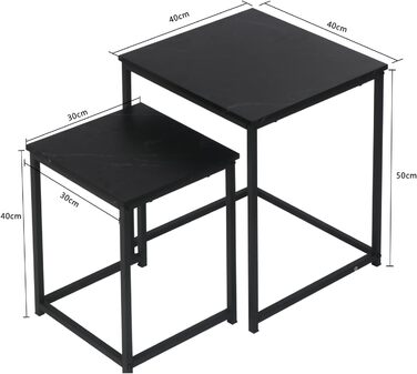 Журнальний столик BIGTREE, комплект із 2 шт., сучасний диван-столик, стіл для вітальні з дерева, столики, що складаються один на одного, квадратний/чорний