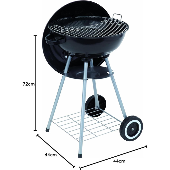 Вугільний гриль діаметром 41,5 см з кришкою, хромованим решіткою та попільником компактний круглий гриль з полицею, колесами та висотою робочої поверхні 58,5 см для саду та балкону