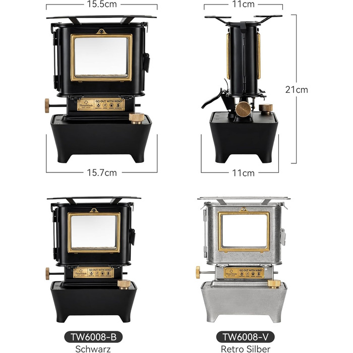 Ліхтар Thous Winds Petroleum для вулиці та кемпінговий чайник з нержавіючої сталі об&39ємом 0,6 л, чорний