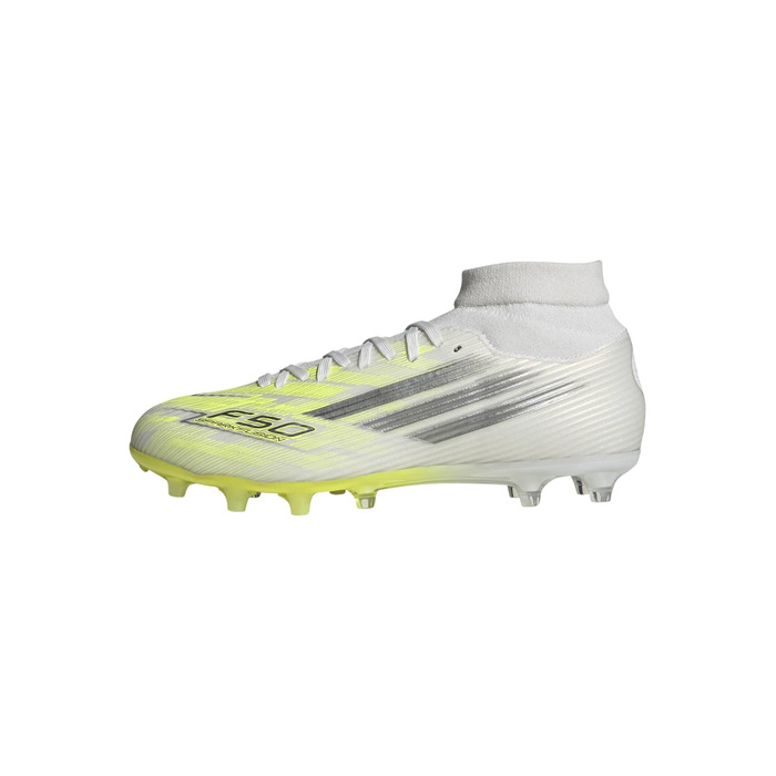 Футбольні бутси adidas F50 SPARKFUSION League Mid Cut FG/AG, жіночі, білі, залізні, жовті, високої роздільної здатності
