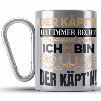 Тренд - Капітанська кружка з нержавіючої сталі з карабіном, подарунок для капітанів, кумедний вислів, човнярі, спортивні човни, чоловіки-моряки, вітрильний спорт, моторні човни (срібло)