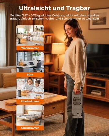 Енергозберігаючий, невеликий, тихий електричний обігрівач - керамічний PTC швидкого нагріву потужністю 900 Вт, 3-швидкісний кнопковий настільний обігрівач із захистом від перекидання для офісу, спальні, ванної кімнати, чорний