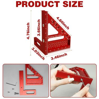 Сплав деревообробна квадратна лінійка багатокутна алюмінієва, 90 градусний транспортир, високоточна трикутна лінійка для інженерів, столярів, теслярів, 3D