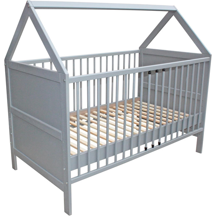 Дитяче ліжко Micoland, дитяче ліжко, дитяче ліжко, приліжкове ліжко, ліжко-будинок 140x70 см, трансформоване, суцільно сірий колір (ліжко з низькими бічними бортиками)