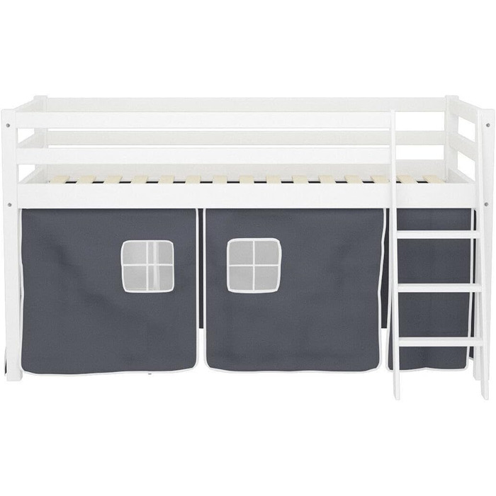 Сучасне двоярусне ліжко для спальні, 90 см, з каркасом сходів, тентом і книжковою полицею збоку, дерев'яне ліжко-горище для дітей