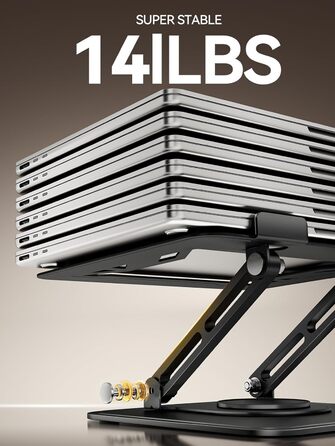 Підставка для ноутбука на стіл, регульована, з поворотним на 360 основами, ергономічна підставка для покращення постави, сумісна з MacBook Pro, Air та всіма ноутбуками від 10 до 15.6 дюймів Чорна