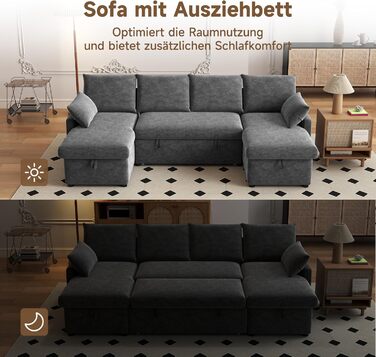 Подібний кутовий диван зі сном та місцем для зберігання речей, диван-ліжко 265 см, розкладний диван з шезлонга для вітальні, квартири, готелю, темно-сірий шеніл - темно-сірий матовий 265 см U-подібний