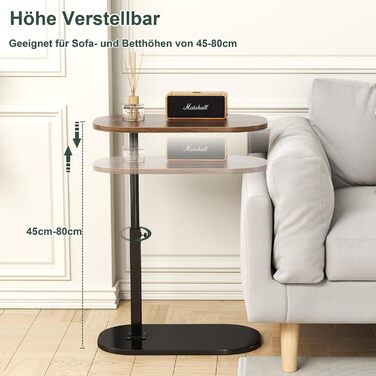 С-подібний бічний столик, невеликий дерев&39яний журнальний столик, регульований по висоті диванний столик, С-подібний бічний столик з можливістю обертання на 360 для дивана/софа, сучасний мобільний журнальний столик/бічний столик для вітальні (Black-d)