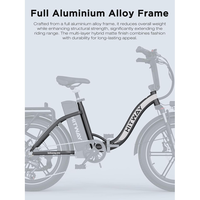 Електровелосипед HITWAY з акумулятором 48 В 18 Аг, електричний велосипед, складаний всюдихідний електровелосипед з 20-дюймовими товстими шинами, складаний електровелосипед, двигун 250 Вт, 25 км/год, 7-ступінчаста коробка передач та 3-ступінчасте електричн