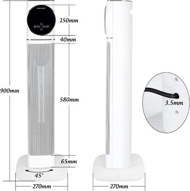 Електричний вентилятор-обігрівач, керамічний нагрівач PTC потужністю 2500 Вт з коливаннями 90, 9-годинним таймером та захистом від перегріву/перекидання, компактний та тихий, енергозберігаючий для офісів