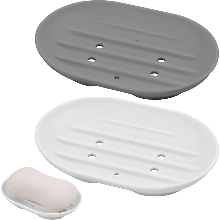 Силіконова мильниця 2 шт. , овальна мильниця зі зливом, нековзна і міцна мильниця для ванної кімнати, кухні, столу, душу, м'яка ми