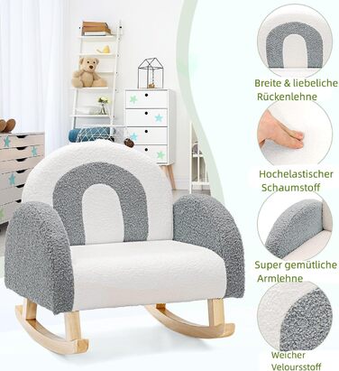 Дитяче крісло DREAMADE, Дитячий диван з велюрової тканини зі спинкою, ніжками з масиву дерева та пристроєм проти перекидання, Крісло-гойдалка для дитячої ігрової кімнати, спальні, вітальні, для дітей 3-5 років (сірий)