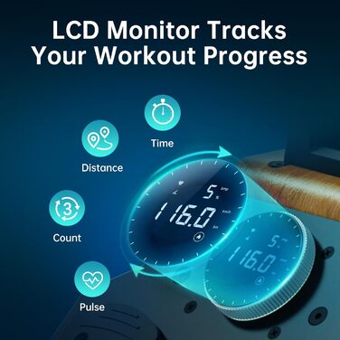 Гребний тренажер PASYOU для домашнього використання, дуб, складний водний гребний тренажер з Bluetooth-дисплеєм та 30-денним безкоштовним членством у Kinomap, гребний тренажер з регульованим тримачем для планшета, вантажопідйомність 150 кг, PW60 коричневи