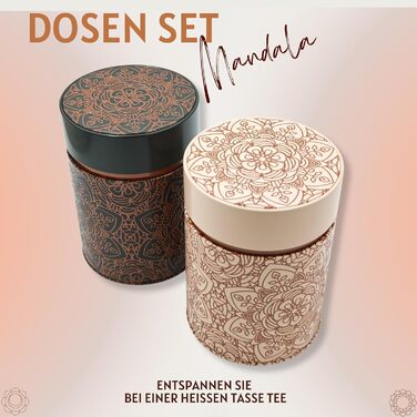 Бляшанка Мандала, 500 г кожна - набір з 2 шт. - майстерно лакована зі східними мотивами, кришка, що застібається - бляшанка для харчових продуктів, бляшанка для кави/чаю - Ø 11,5 см, висота 16,0 см, Мандала 500 г
