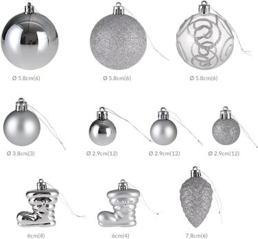 Різдвяні кульки для ялинки 102 шт срібні Deuba