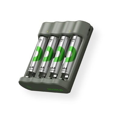 Зарядний пристрій GP ReCyko USB AA AAA, включаючи 4 акумуляторні батарейки AAA 850 мАг, NiMH 1.2V, зарядний пристрій з акумуляторними батарейками AAA