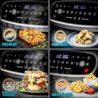 Фритюрниця Duronic AF24 Подвійна фритюрниця об'ємом 9 літрів Готування або закінчення в один і той же час 10 попередньо встановлених програм Сенсорне керування Смаження без олії 2400 Вт