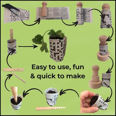 Набір для виготовлення паперових горщиків для садівництва - Все, що потрібно, щоб зробити власні біорозкладні горщики для рослин та розсади зі старих газет та посадити рослини