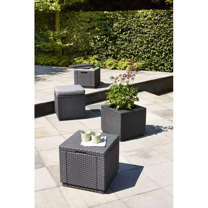 Холодильник / Бічний столик Ice Cube, Імітація ротанга, Пластик, Графіт, 218759