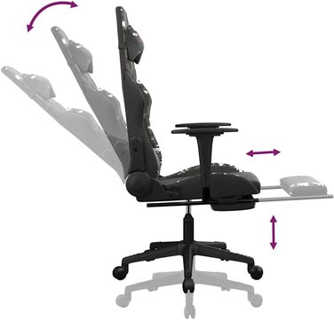 Геймерське крісло з функцією масажу та підставкою для ніг з чорної камуфляжної штучної шкіри, регульована висота спинки, функція повороту на 360 градусів, ергономічне офісне крісло з USB-портом, 37 x 45 см (Ш x Г), різнокольорове