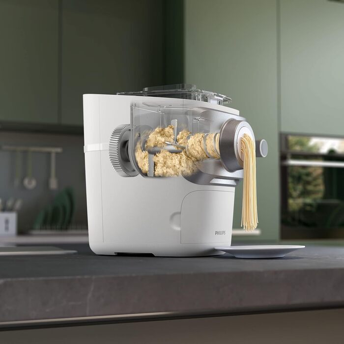 Автоматична хлібопічка для пасти Philips PastaMaker серії 7000, біла 8 видів пасти, 6 дисків для формування, LED-дисплей, без ваг