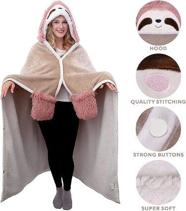 Рожевий лінивець, подарунок для жінок, портативна ковдра, ковдра для дивана, ковдра для обіймів лінивця, пухнаста ковдра з мультяшними обіймами та милим тваринним візерунком, плед 152 * 125 см, рожевий, 152 x 125 см