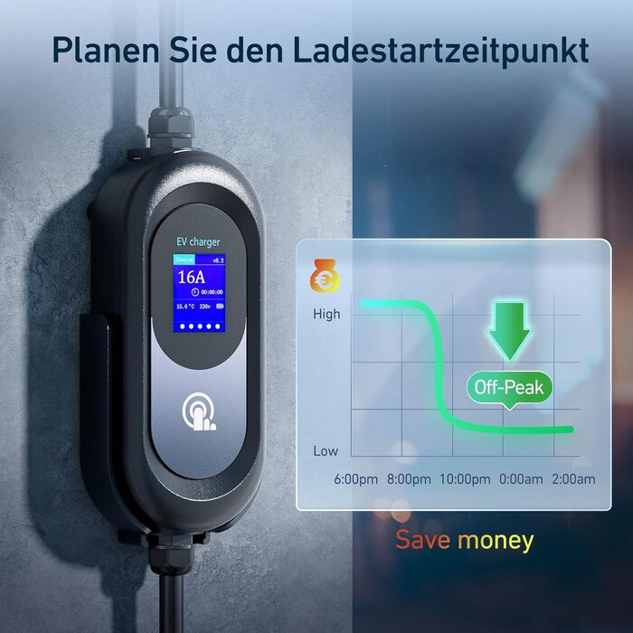 Зарядний кабель FNRIDS для електромобіля тип 2 Schuko, 10м 3,68кВт, зарядний кабель тип 2 Schuko з підставкою, регульований електр