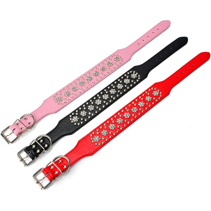 Нашийник для собак Квітуча розкіш, інкрустований стразами, шкіра, блискучі кристали, рожевий, для середніх та великих порід