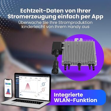 Балконна електростанція потужністю 800 Вт з розеткою для плоского даху - CLARITY 2 шт. кронштейни для кріплення балконної електростанції для плоских дахів 2 шт. повністю чорні сонячні панелі потужністю 440 Вт Інвертор 800 Вт з можливістю оновлення Балконн