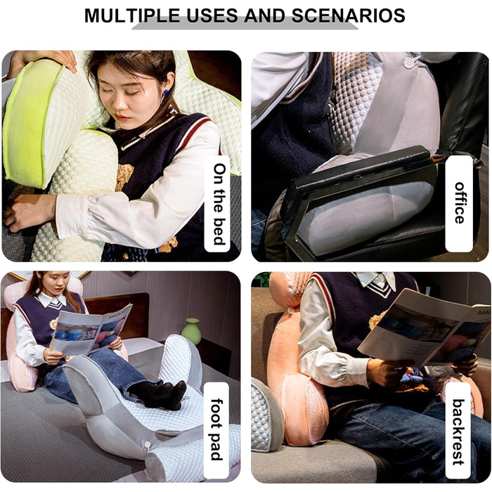 Подушка для читання, подушка для спини з підлокітниками, подушка для читання для ліжка, подушка для спинки крісла-ліжка, підтримка спини, подарункові подушки для читання, роботи та ігор (блакитний оксамит, 75 * 50 см)