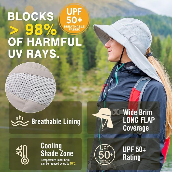 Жіночий сонцезахисний капелюх TOP-EX із захистом шиї, захист від ультрафіолету 50, складний, дихаючий, хвіст, літній капелюх із широкими полями для походів, пляжу, риболовлі, саду, розміри S/ML/XL, XL/XXL, сірий, ML