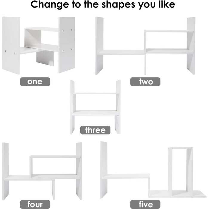 Книжкова полиця Hossejoy, регульована окремостояча книжкова полиця, тримач для книг, розширювана дерев&39яна окремостояча полиця для офісу, вітальні (білий колір)