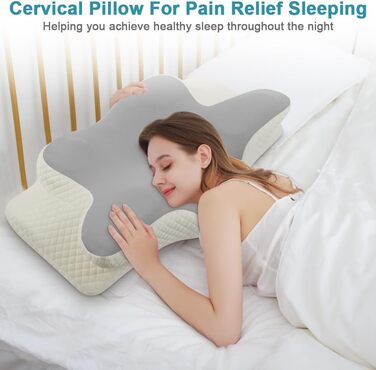 Подушка для шиї OSDUE, подушка з піни з ефектом пам&39яті, ергономічна подушка, подушка для сну на боці, спині та животі (сіра) світло-сіра