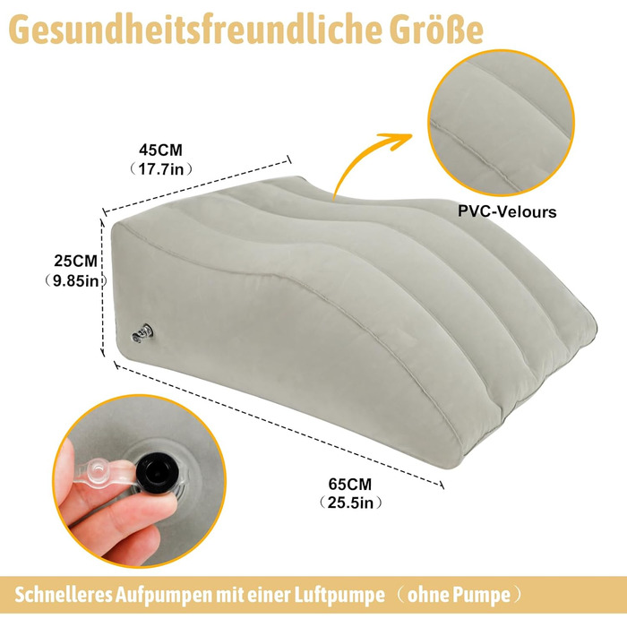 Надувна подушка для підняття ніг, клиноподібна подушка для ніг від набряків, кровообігу, болю в спині, полегшення набряків, післяопераційна підтримка, сірий колір, 25,2&quot x 18,11&quot x 9,45&quot