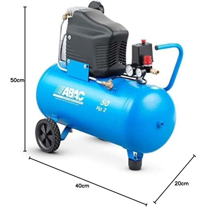 Повітряний компресор ABAC PRO MONTECARLO L20, 50-літровий повітряний компресор, подвійний манометр, макс. тиск 10 бар, впорскуванн