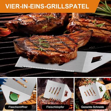 Набір інструментів для гриля барбекю, 4-предметний набір інструментів для гриля з нержавіючої сталі для грилювання на свіжому повітрі, кемпінгу, набір для гриля, подарунки для чоловіків на День батька, дні народження з футляром для зберігання, загальний