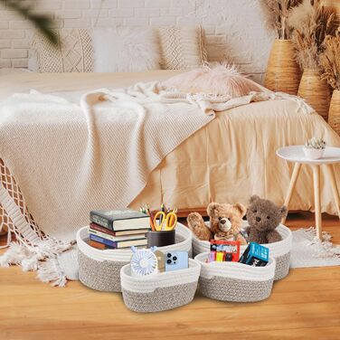Набір коробок для зберігання з 4 шт. , кошик для в&39язання з бавовняної мотузки, кошики, коробка для зберігання, подарунковий кошик, порожній кошик для зберігання, кошик для зберігання, для ванної кімнати, ванни, пеленального столика, кошик для іграшок-о